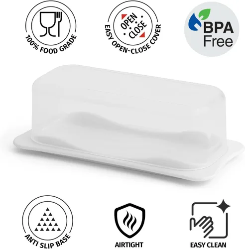 Miniatura 2 de Signoraware - Mantequillera con tapa, recipiente para mantequilla con tapa transparente para encimera, refrigerador, plástico duradero, Blanco