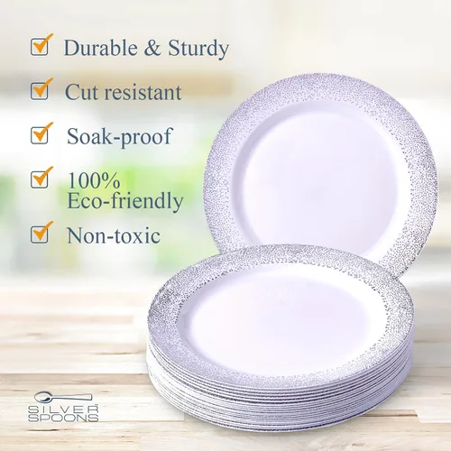 Miniatura 4 de Elegante juego de vajilla desechable de 240 piezas, 120 platos llanos, 120 platos laterales, aspecto de porcelana, para bodas y cenas de lujo