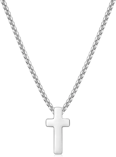 Miniatura 13 de Fiusem Collar con Cruz para Hombre, Collares con Cruz de Hombres en Plata/Oro/Negro con Cadena de Cruz de 2.5mm y Colgante de Cruz de Acero