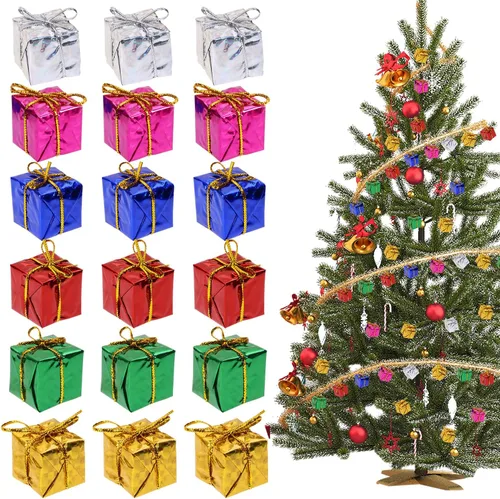 PENTA ANGEL Cajas Mini para Árbol de Navidad 36 Piezas Colores Surtidos Mini Cajas de Regalo Envueltas en Papel Metálico Adornos de Boutique DIY