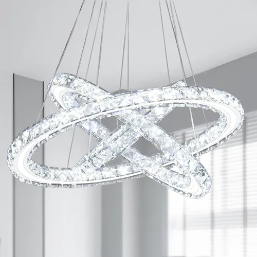 Miniatura 10 de Candelabros LED modernos de cristal, lámpara de techo de tres anillos, luz colgante con acrílico para dormitorio, comedor, pasillo