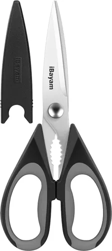 Miniatura 9 de iBayam Paquete de 3 tijeras de cocina de 8.5 pulgadas, multiusos, resistentes con funda protectora, mango de agarre suave y cómodo, juego