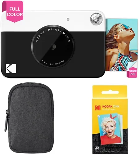 Kodak Printomatic - Paquete de inicio de cámara de impresión instantánea a todo color + estuche de transporte + papel fotográfico Zink de 20 Negro
