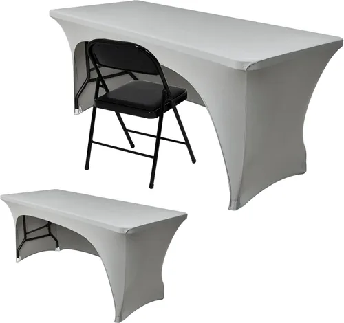 Miniatura 18 de Nasitos Paquete de 2 Manteles Ajustados de Spandex Negro para Mesas de 4 Pies - Cubierta para Mesa Plegable con Respaldo Abierto, Tela Lavable