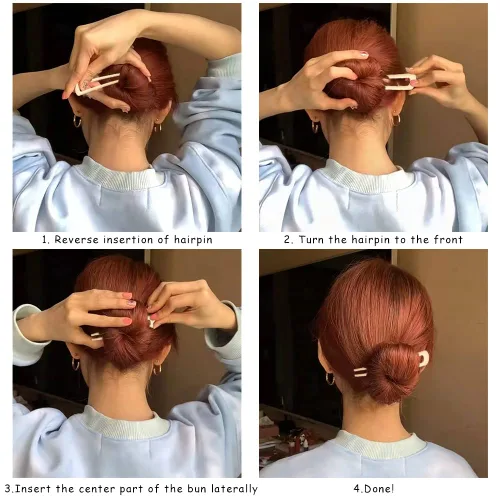 Miniatura 5 de Paquete de 3 horquillas en forma de U para el cabello francés, moño para el cabello, chignon dorado para mujer, accesorios para el cabello