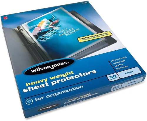 Miniatura 2 de Wilson Jones Protectores de hojas, peso pesado, carga superior, transparente, 50 hojas/caja (W21410)