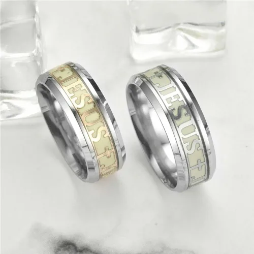 Miniatura 6 de hohrayway Anillo luminoso con cruz de Jesús y Cristianos, de titanio, fluorescente, adornos, regalo para hombres y mujeres, talla 6