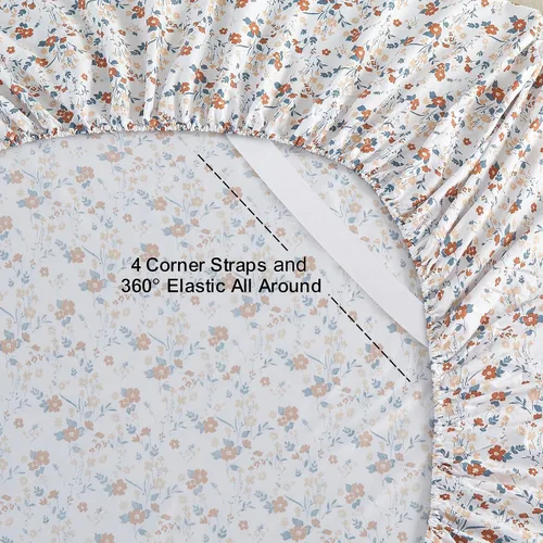 Miniatura 2 de Softan Sábanas de flores naranjas para cama de tamaño King, sábanas estampadas con estampado floral – Sábanas bajeras de microfibra suave