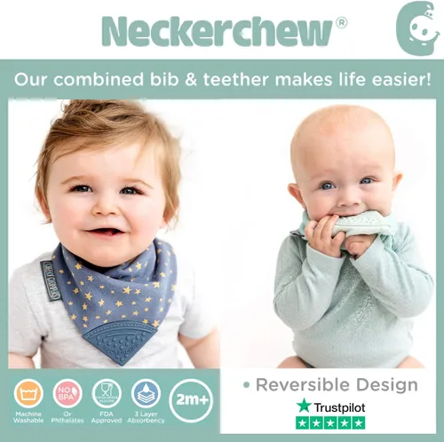 Miniatura 6 de Cheeky Chompers Neckerchew babero de dentición, babero estilo bandana 2 en 1 con mordedor de silicona de grado alimenticio Animales descarados