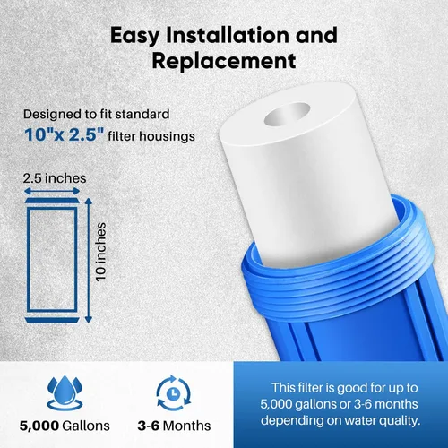 Miniatura 8 de PUREPLUS Cartucho de filtro de agua para sedimentos para toda la casa de 10 x 2.5 pulgadas, repuesto para cualquier unidad de RO de 10 pulgadas