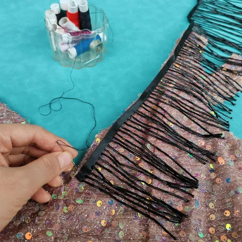 Miniatura 4 de Ribete de flecos con cuentas, cinta con borlas de 4 pulgadas de ancho, 1 yarda de largo para manualidades, decoración de ropa (negro)