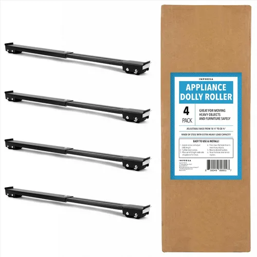 Impresa Paquete de 4 rodillos para electrodomésticos XL, acero aleado, ajustable, de 18.5 a 28.75 pulgadas, deslizador de lavadora con freno,