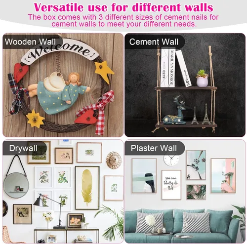 Miniatura 4 de Kit para colgar cuadros TOYIEW, 315 piezas de accesorios para colgar con ganchos, alambre, clavos, anilla en forma de D, kit para colgar en la pared