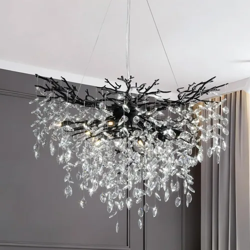 Miniatura 36 de YUYI Lámpara colgante de cristal de 8.3 pulgadas para isla de cocina, modernos candelabros de rama de árbol dorados, lámpara colgante redonda