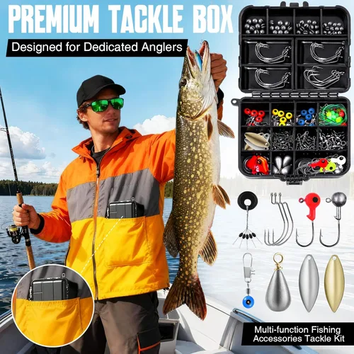 Miniatura 2 de TOPFORT Kit de 187/343 piezas de accesorios de pesca, Caja de aparejos de pesca organizada con aparejos incluidos, anzuelos de pesca, pesas de Kit