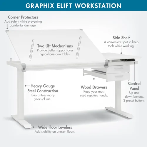 Miniatura 3 de Studio Designs Graphix II - Mesa de dibujo ajustable en altura superior dividida, eLift
