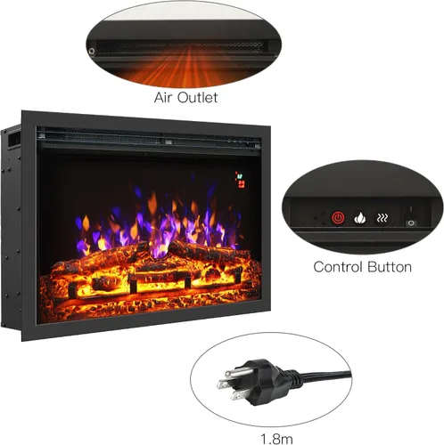 Miniatura 4 de Insertos de chimenea eléctrica de 23 pulgadas, calentador de chimenea eléctrico de pared empotrado y empotrado, llama ajustable y brillo de lecho