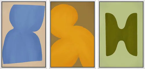 Miniatura 13 de SIGNLEADER Lienzo enmarcado para pared, juego de arte de collage de polígonos retro marrón tostado, ilustraciones con formas abstractas, arte