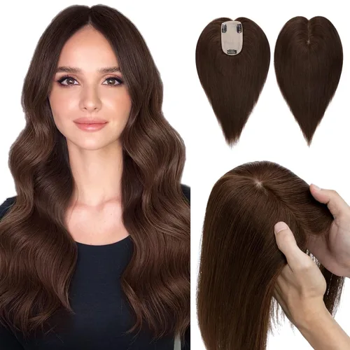 Miniatura 37 de Hairro Toppers de cabello humano 100% real para mujeres sin flequillo, postizos de cabello real con clip, base de seda transpirable para cubrir