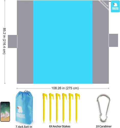 Miniatura 3 de covacure Manta de playa extra grande a prueba de arena, impermeable, 108 x 85 pulgadas para 7-8 adultos, alfombrilla de playa portátil de gran