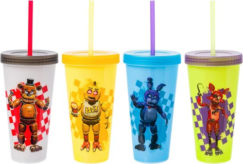 Silver Buffalo Five Nights at Freddy's - Paquete de 4 vasos de plástico que cambian de color con Freddy Fazbear, Bonnie, Chica y Foxy, 24 onzas