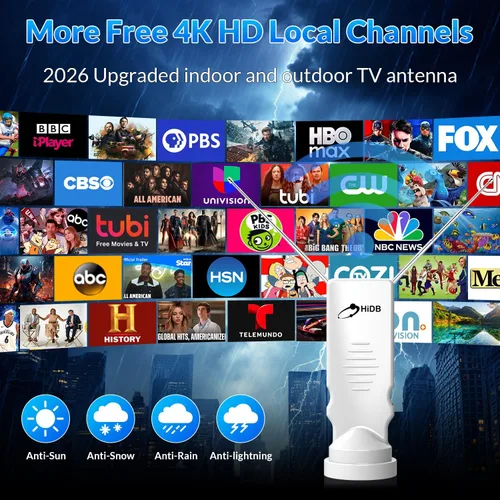 Miniatura 2 de HIDB Antena de TV – Antena de TV con orejas de conejo, antenas de TV para canales locales, Ultra HD 4K/1080p, UHF/VHF funciona con todos