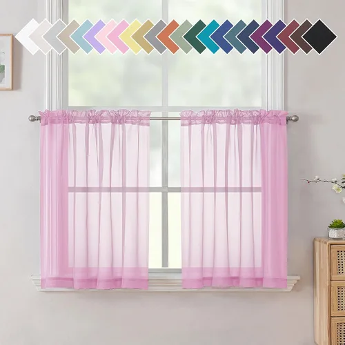 Miniatura 73 de Aiyufeng 2 paneles de cenefa transparente negra de 14 pulgadas de largo, cortinas cortas negras transparentes para dormitorio, cortinas de cocina