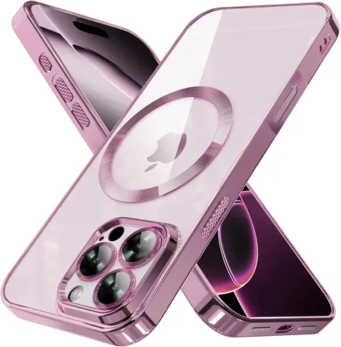 Miniatura 9 de Funda magnética para iPhone 15 Pro Max galvanizada transparente TPU suave [protección completa del lente de la cámara] imanes N56 que no se