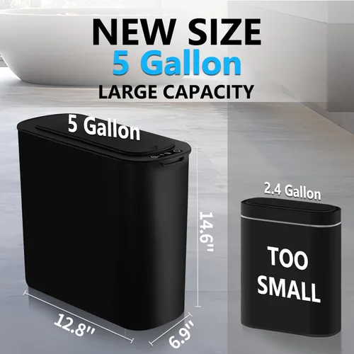 Miniatura 3 de TIPGO Cubo de basura de 5 galones con sensor de movimiento para baño con tapa, cubo de basura automático sin contacto, cesta de basura inteligente