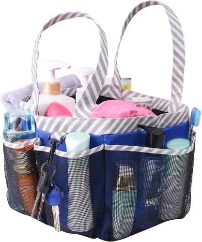 Miniatura 8 de Haundry – Neceser de malla para ducha, bolsa portátil grande para dormitorio universitario con gancho para llaves y 2 asas Oxford, con 8 bolsillos