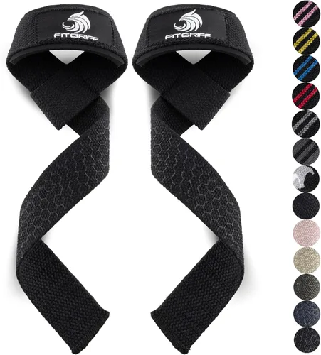 Fitgriff® Correas de muñeca para levantamiento de pesas, gimnasio, peso muerto, entrenamiento (hechas de algodón premium y acolchadas) - Hombres y