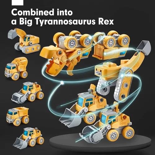 Miniatura 3 de hahaland Juguetes para niños de 5+ años - Juguetes de dinosaurio desarmables para niños, vehículos de construcción 5 en 1 se transforman