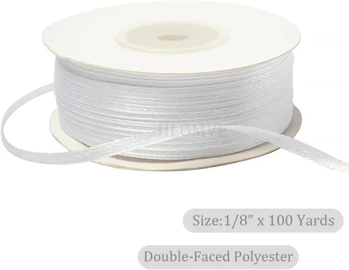 Miniatura 2 de Cinta blanca de 1/8 pulgadas x 100 yardas, cintas de tela de satén blanco para envolver regalos, manualidades, álbumes de recortes, ramos florales