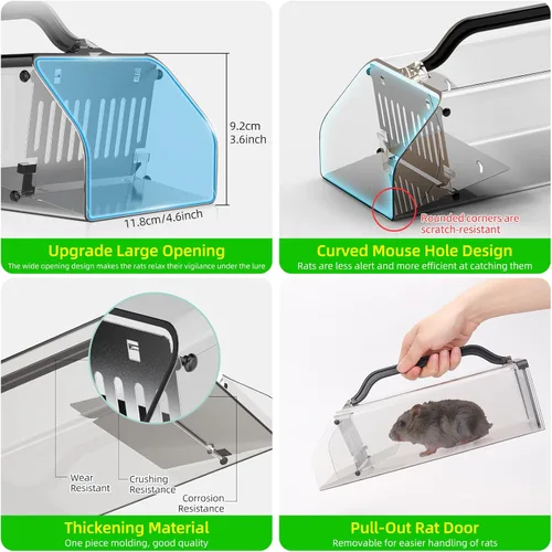 Miniatura 5 de Trampa humana para ratones 2026 para interiores, trampa de jaula viva, extendida transparente para exteriores, gatillo de pedal sensible, fácil