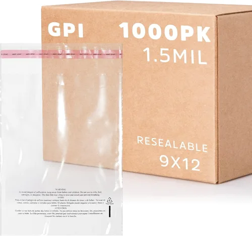 Miniatura 11 de GPI - Paquete de 100 bolsas de polietileno transparentes de 7 x 11 pulgadas, 1.5 mil. - Bolsas de polietileno resellables con tira adhesiva