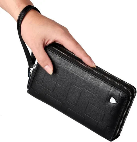 Miniatura 8 de KPYWZER Bolso de mano de cuero para hombre, cartera para muñeca, bolsa de muñeca