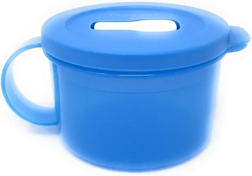 Tupperware Taza de sopa de microondas Crystalwave azul mediana de 16 onzas