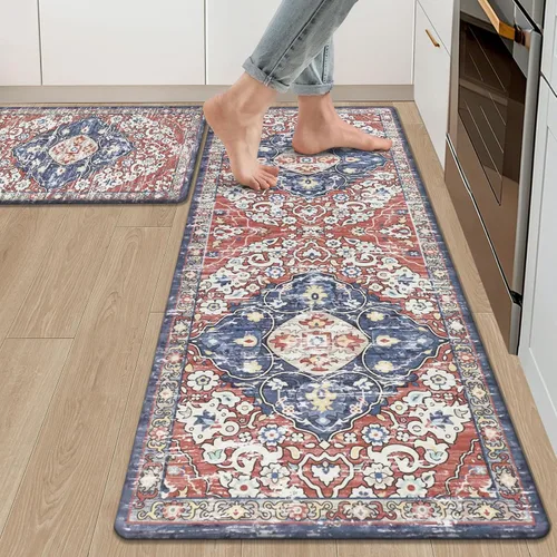 Miniatura 11 de Ileading Juego de 2 tapetes de cocina antifatiga, acolchados para piso, impermeables, antideslizantes, cómodos para cocina, oficina, fregadero, Gris
