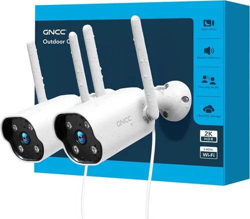 Miniatura 10 de GNCC Cámara de Seguridad 2K para Exteriores, IP65 Resistente a la Intemperie, Visión Nocturna, Detección de Movimiento y Sonido, Audio Negro-1p