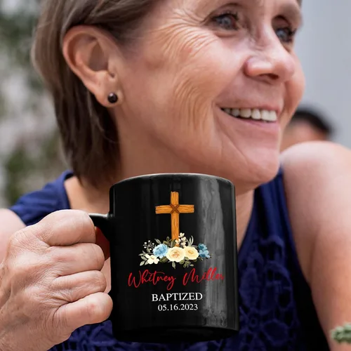 Miniatura 5 de Personalized Baptism Coffee Mug Gift With Baby Name & Date Baptized, Customized Baby Baptism Christening Black Ceramic Mug Gift For Dad Mom