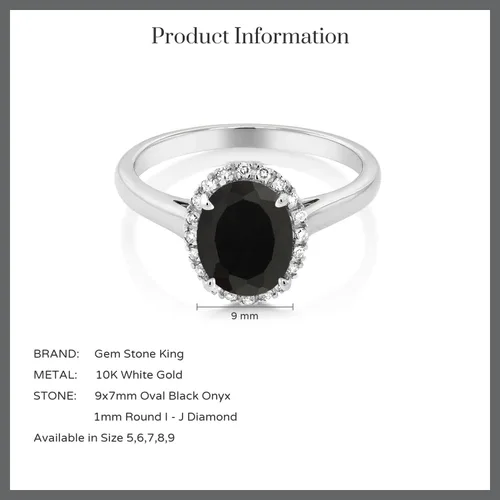 Miniatura 6 de Gem Stone King Anillo de compromiso ovalado de oro blanco de 10 quilates con piedra natal y halo de diamantes Ovalado de 0.354 x 0.276 in Anillo