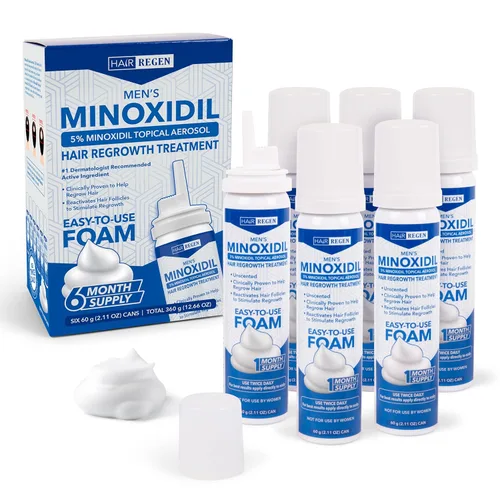 Hair Regen Minoxidil Foam para hombres 5% - Tratamiento de crecimiento del cabello para hombres para él - Espuma tópica Minoxidil para hombres -