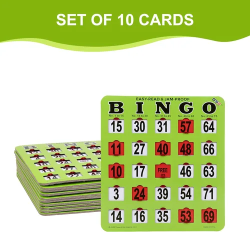 Miniatura 2 de GSE Games & Sports Expert Green Jumbo Tarjetas de bingo fáciles de leer a granel, tarjetas de bingo reutilizables a prueba de atascos con ventanas
