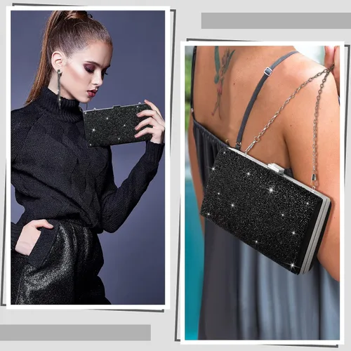 Miniatura 7 de Kigeli 4 Pieces Women Rhinestone Evening Clutch Bag Bling Earring Necklace Bracelet for Wedding Graduation Prom