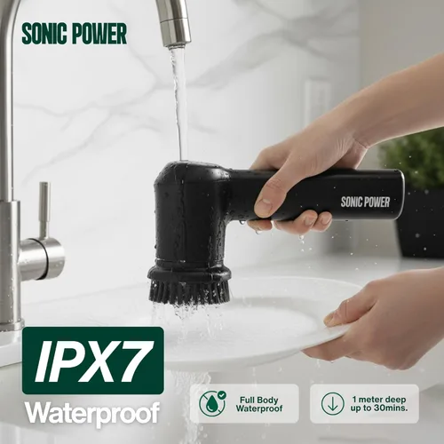 Miniatura 5 de SonicPower Limpiador eléctrico giratorio – De mano y ergonómico, IPX7 impermeable, 4 cabezales de cepillo multiusos, batería recargable de larga