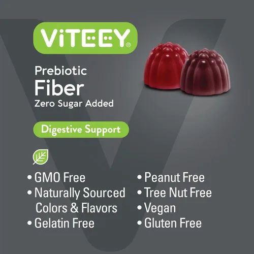 Miniatura 5 de VITEEY Gomitas de fibra prebiótica para adultos, 0.14 oz - Gomitas de suplemento de fibra soluble digestiva y salud intestinal - Cero azúcar