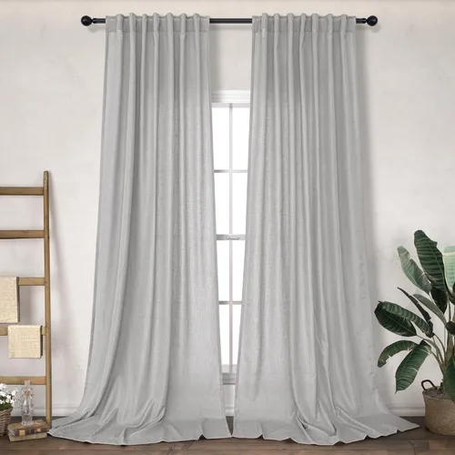 Miniatura 38 de Cortinas Largas de Lino de Lino 108 Pulgadas de Longitud para Sala de Estar 2 Paneles Bolsillo de Pestaña Trasera Cortinas Grandes para Ventana Saco