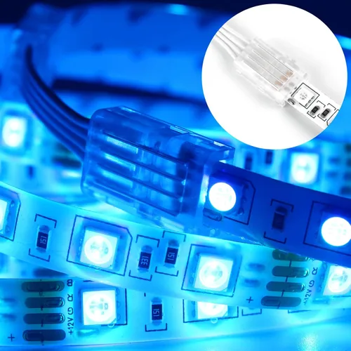 Miniatura 8 de RGBZONE 10 unids 4 Pin 0.394 in Conectores LED sin soldadura 4 Pin conductor tira a adaptador de corriente para puente de 0.394 in SMD RGB 5050 LED