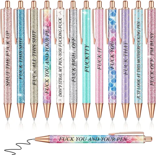 Miniatura 8 de Glenmal Juego de bolígrafos con purpurina de 12 piezas, divertidos bolígrafos de palabras para adultos, negativo de oficina, azul, rosa, amarillo