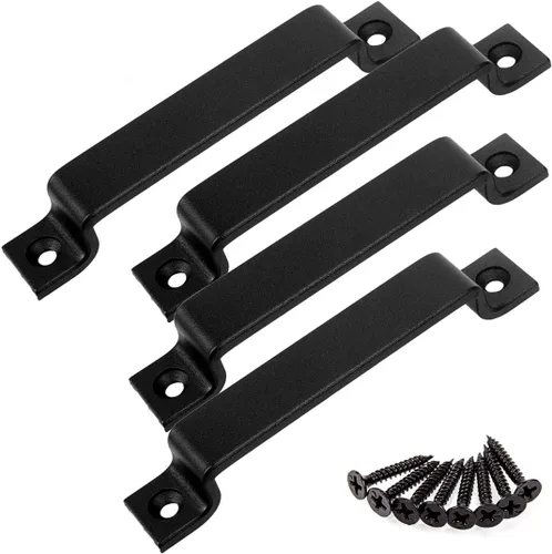 CBTONE Tirador de manija de puerta corrediza de granero de 6-1/2 pulgadas, paquete de 4 manijas de acero negro para puertas correderas de granero,